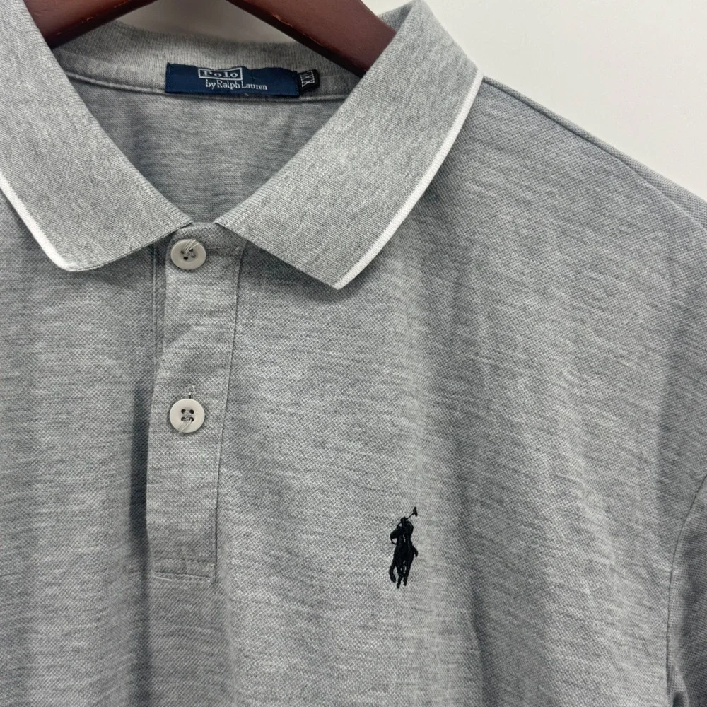 Polo Ralph Lauren Mens Gray Short Sleeve Tipped Collar Cotton Polo Shirt XL